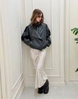 Gonna in satin a pois bianca