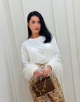 Longsleeve con piume bianca