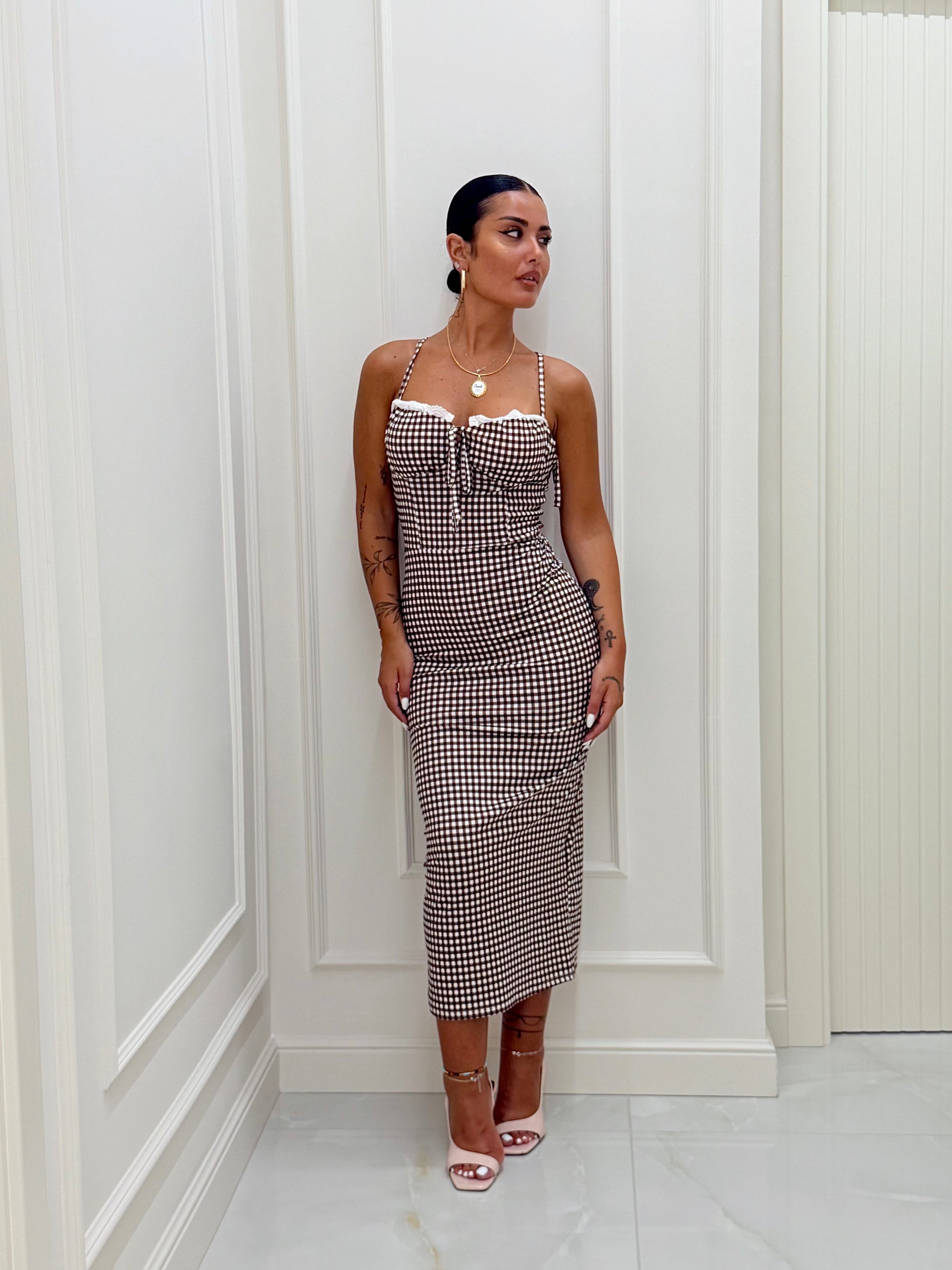 Dress Aleena bianco e marrone