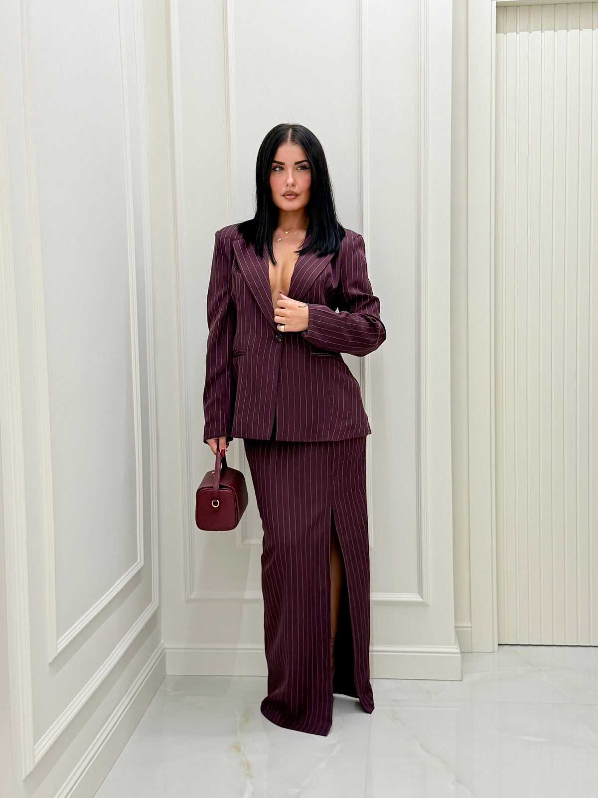 Tailleur Soledad gessato bordeaux