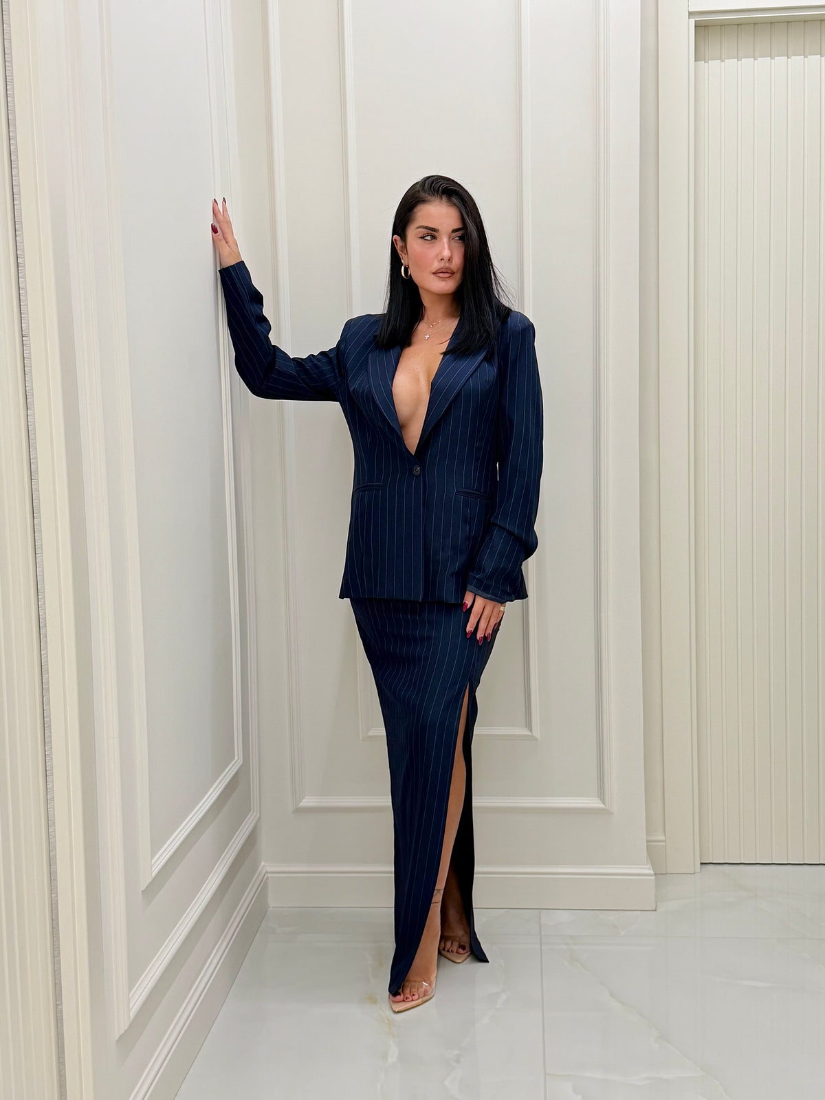 Tailleur Soledad gessato blu