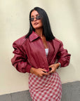 Bomber ecopelle cocco rosso