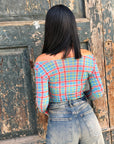 Maglia fantasia tartan Dreem celeste