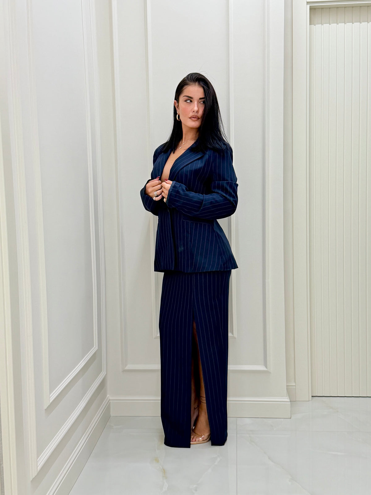 Tailleur Soledad gessato blu