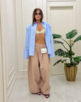 Pantaloni tartan Selin beige/azzurro