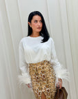 Longsleeve con piume bianca